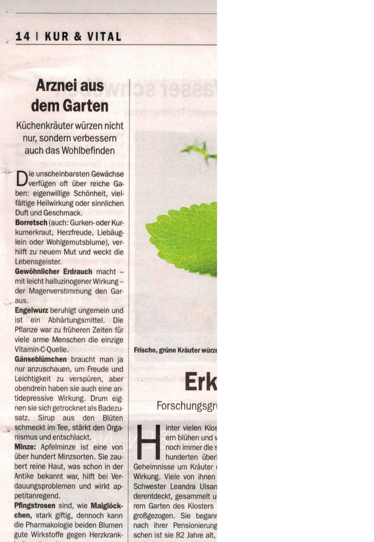 Fotografie des Artikels in der Berliner Zeitung, Beilage Kur & Vital vom 7.10.2014