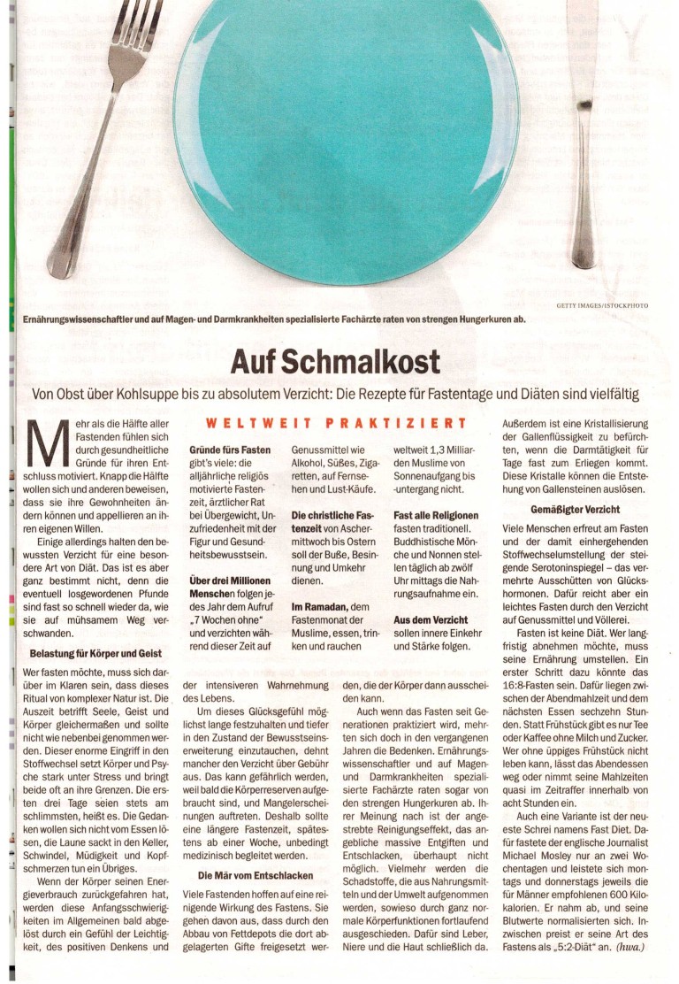 Fotografie des Artikels in der Berliner Zeitung, Beilage Kur & Vital vom 7.10.2014